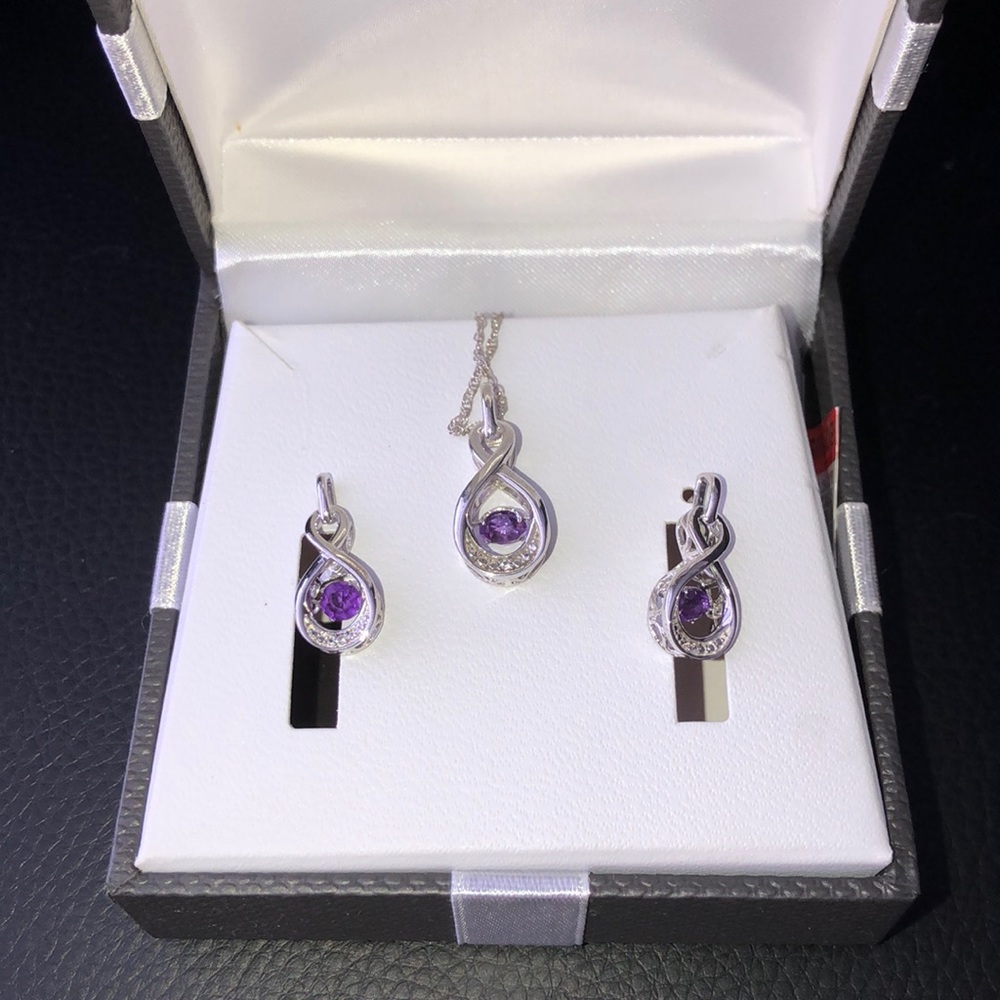 Birthstone sterling silver earrings and necklace